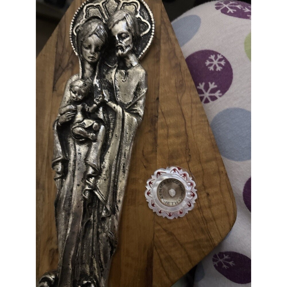 Vintage Holy Family Wall Plaque W/Relic Capsule Latin Inscription Catholic Decor - Picture 6 of 10